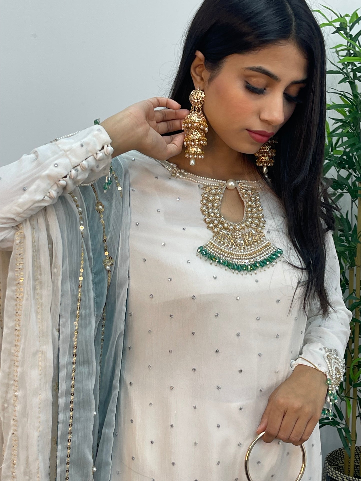 Laila - Chiffon Party Wear - Red - Green - Wedding Dress - T