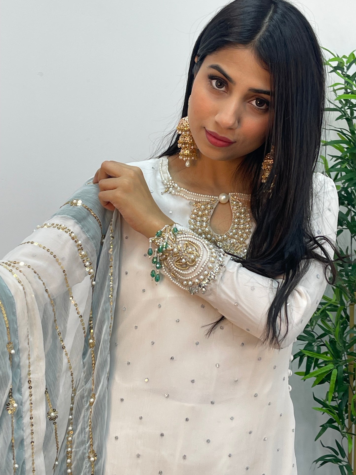 Laila - Chiffon Party Wear - Red - Green - Wedding Dress - T