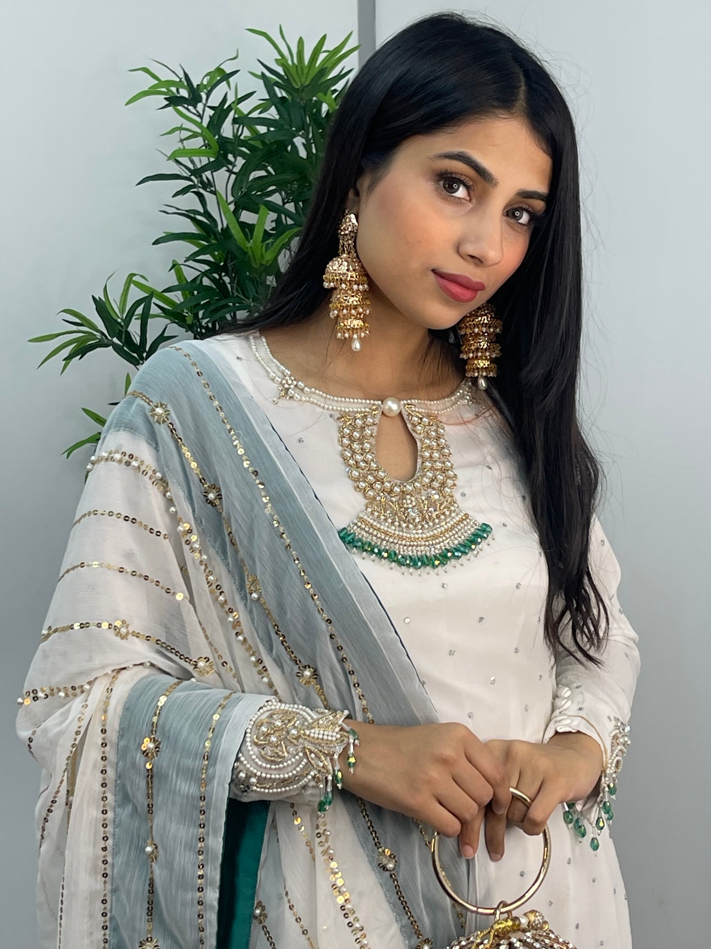 Laila - Chiffon Party Wear - Red - Green - Wedding Dress - T