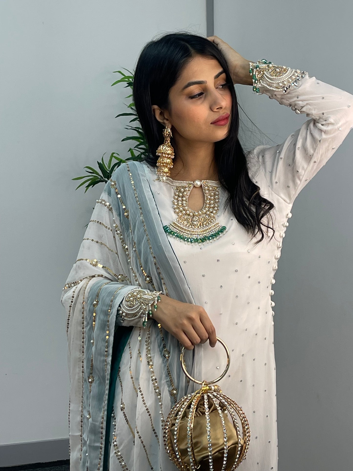 Laila - Chiffon Party Wear - Red - Green - Wedding Dress - T