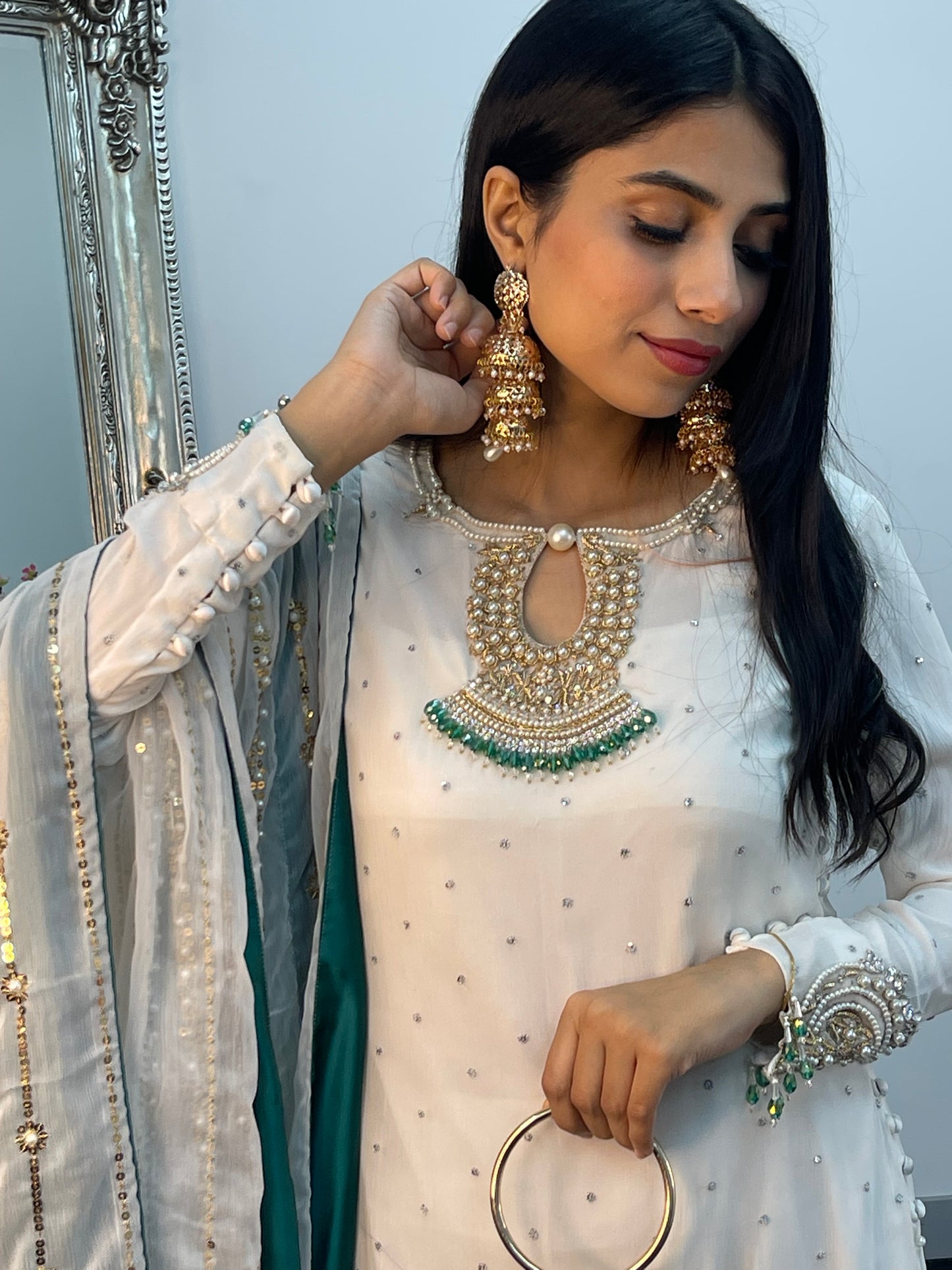 Laila - Chiffon Party Wear - Red - Green - Wedding Dress - T