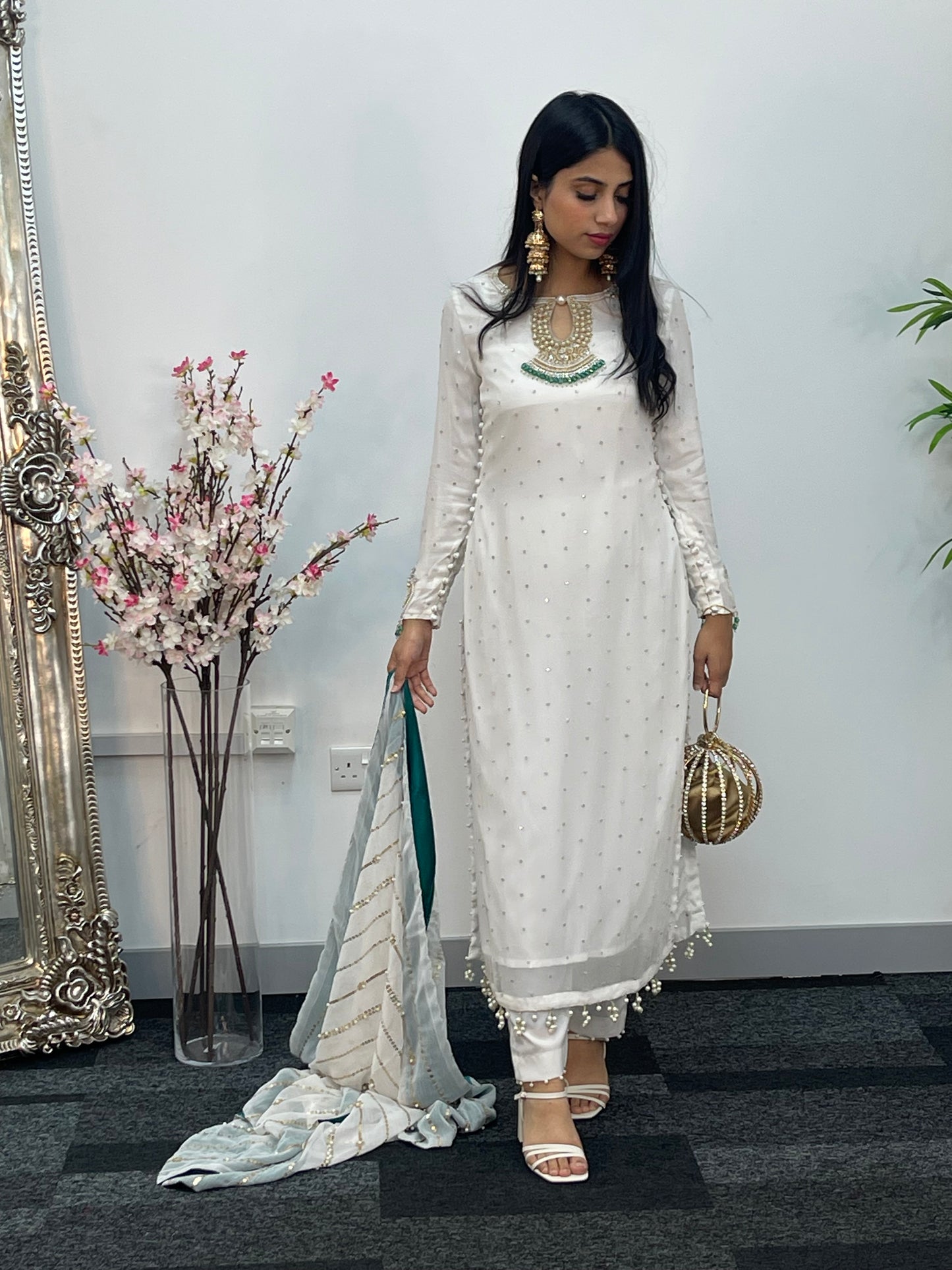 Laila - Chiffon Party Wear - Red - Green - Wedding Dress - T