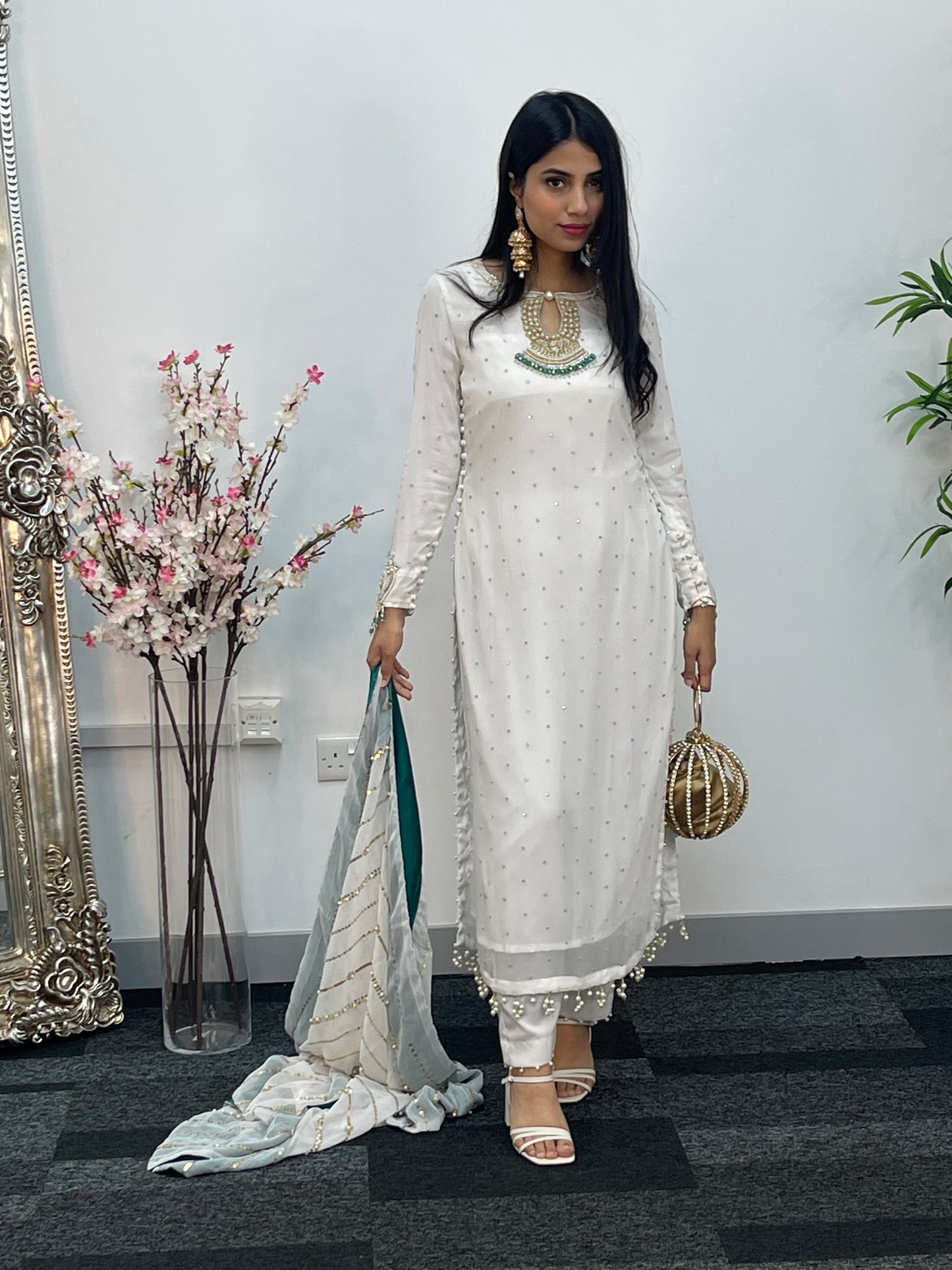 Laila - Chiffon Party Wear - Red - Green - Wedding Dress - T