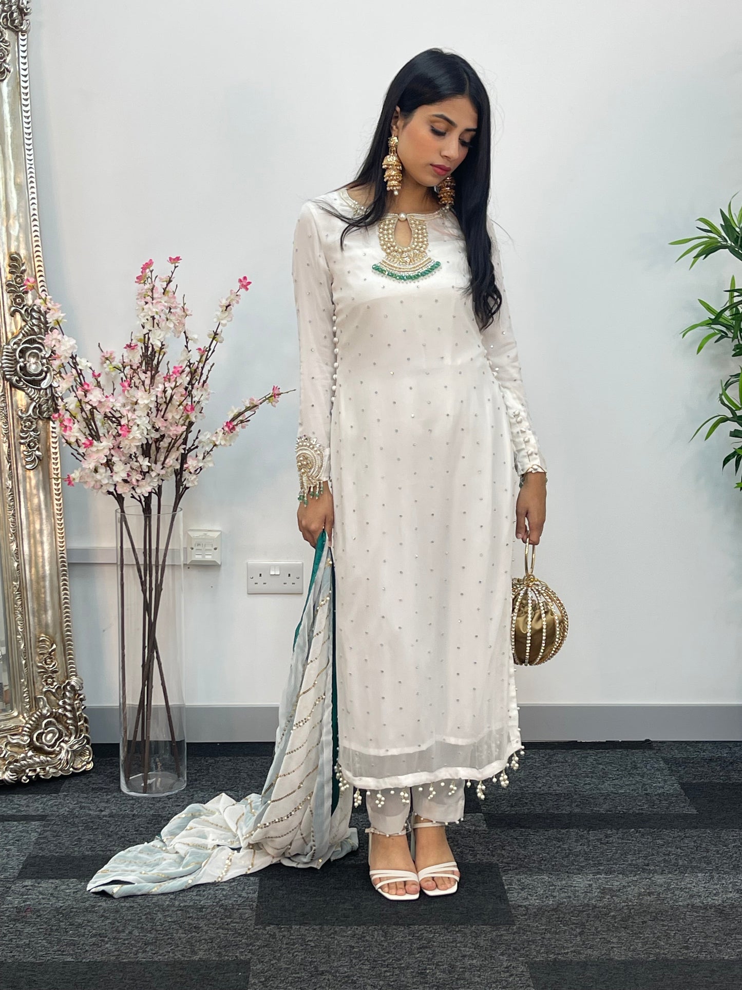 Laila - Chiffon Party Wear - Red - Green - Wedding Dress - T