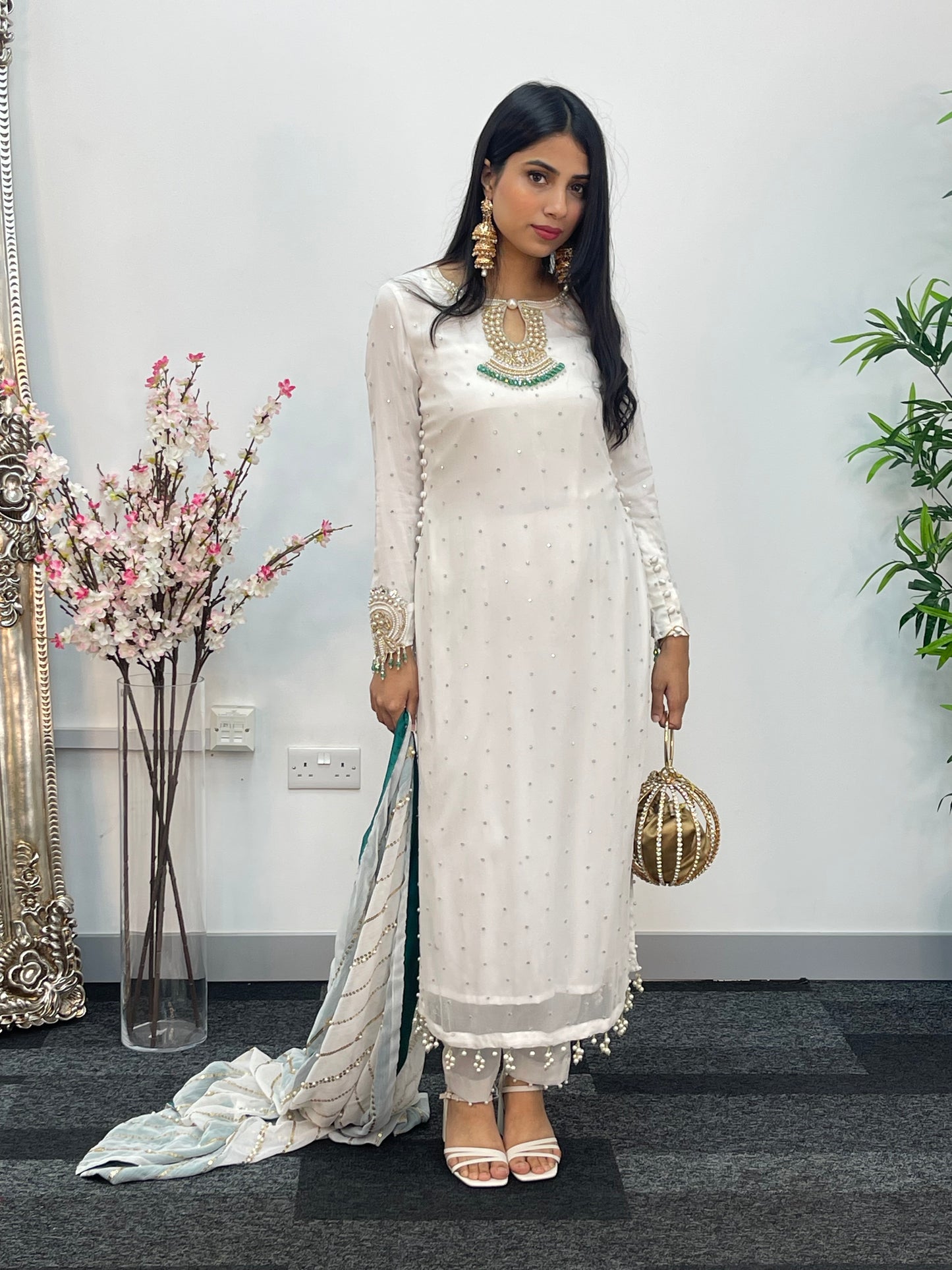 Laila - Chiffon Party Wear - Red - Green - Wedding Dress - T