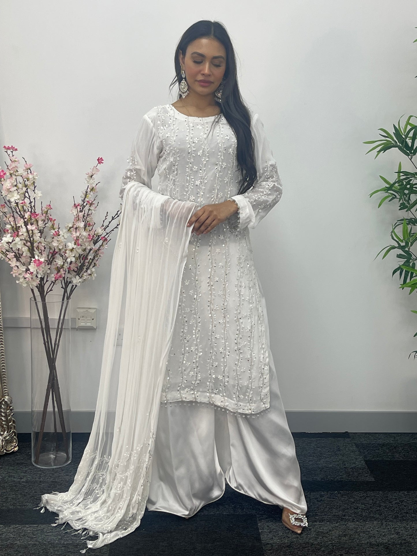White Sitari Sharara Set - Nikkah outfit - V