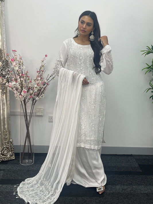 White Sitari Sharara Set - Nikkah outfit - V