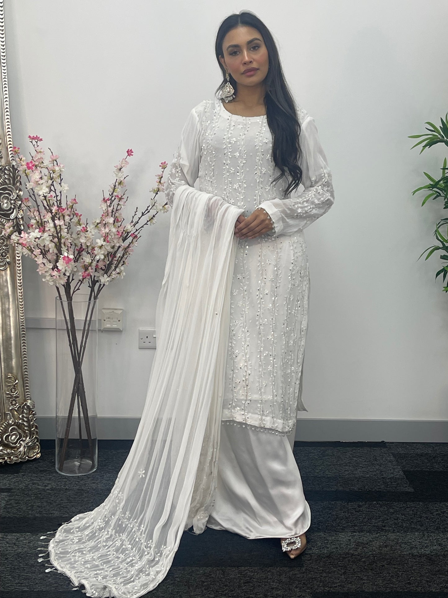 White Sitari Sharara Set - Nikkah outfit - V
