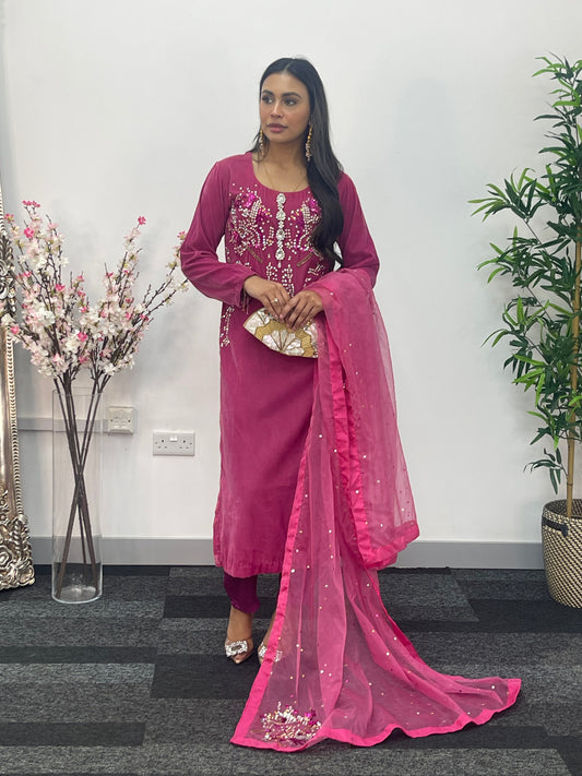 Sharbat - Hot Pink Velvet |  party dresses for women uk