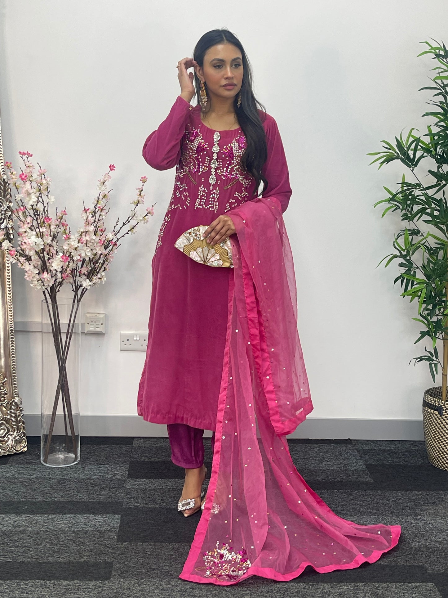 Sharbat - Hot Pink Velvet |  party dresses for women uk