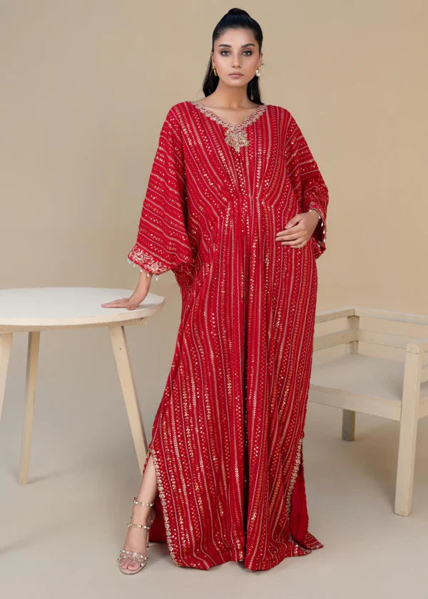 Kaftaan - Red Chiffon Sequin Kaftan