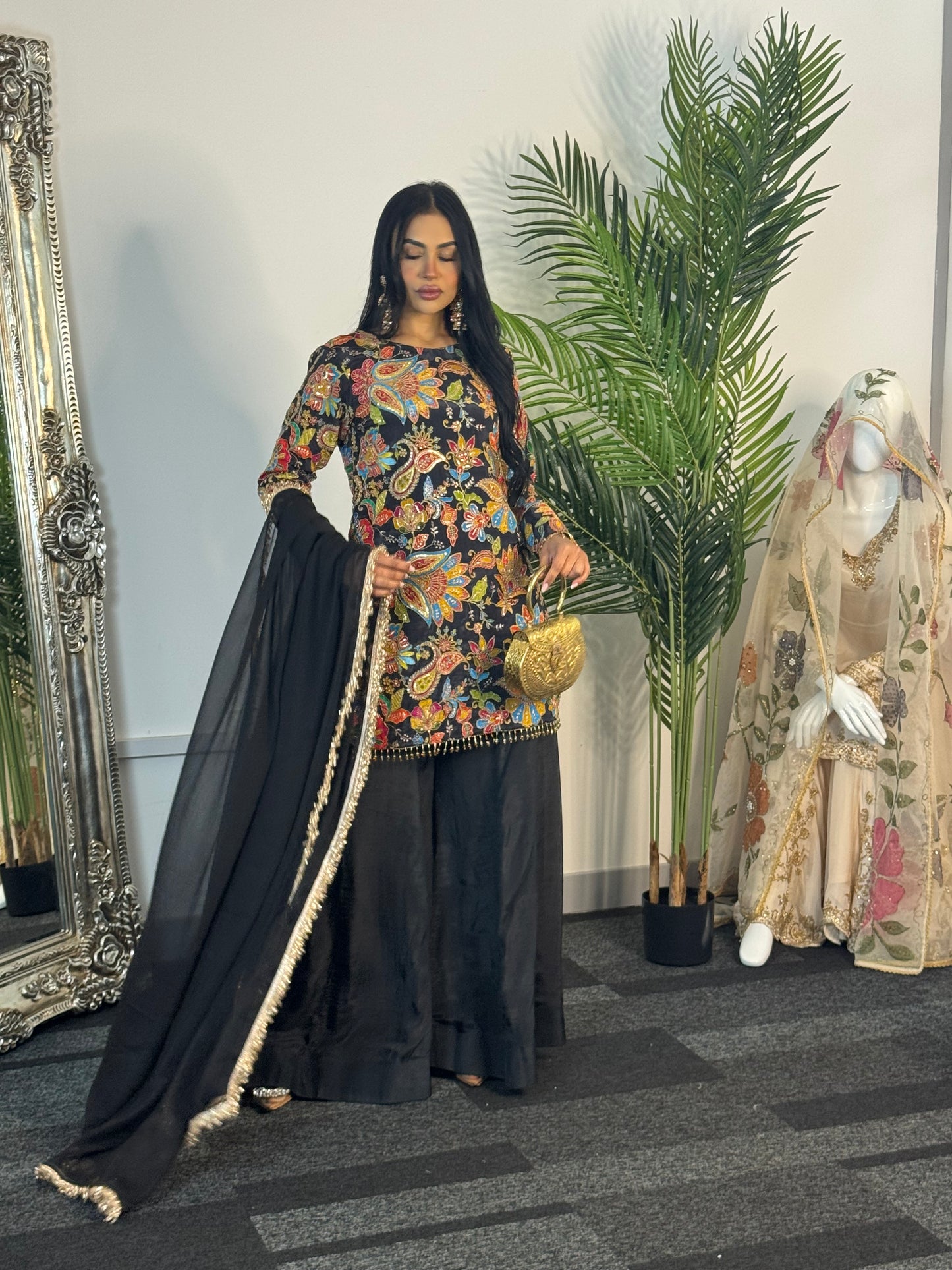 Phoolwari - Armani Silk - Black