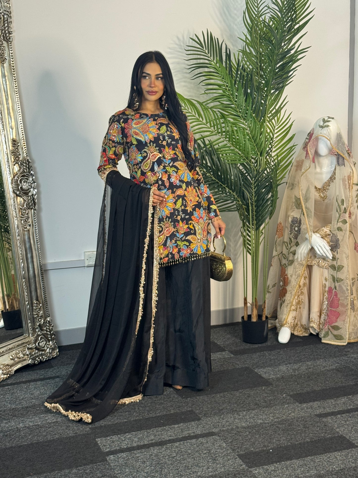 Phoolwari - Armani Silk - Black