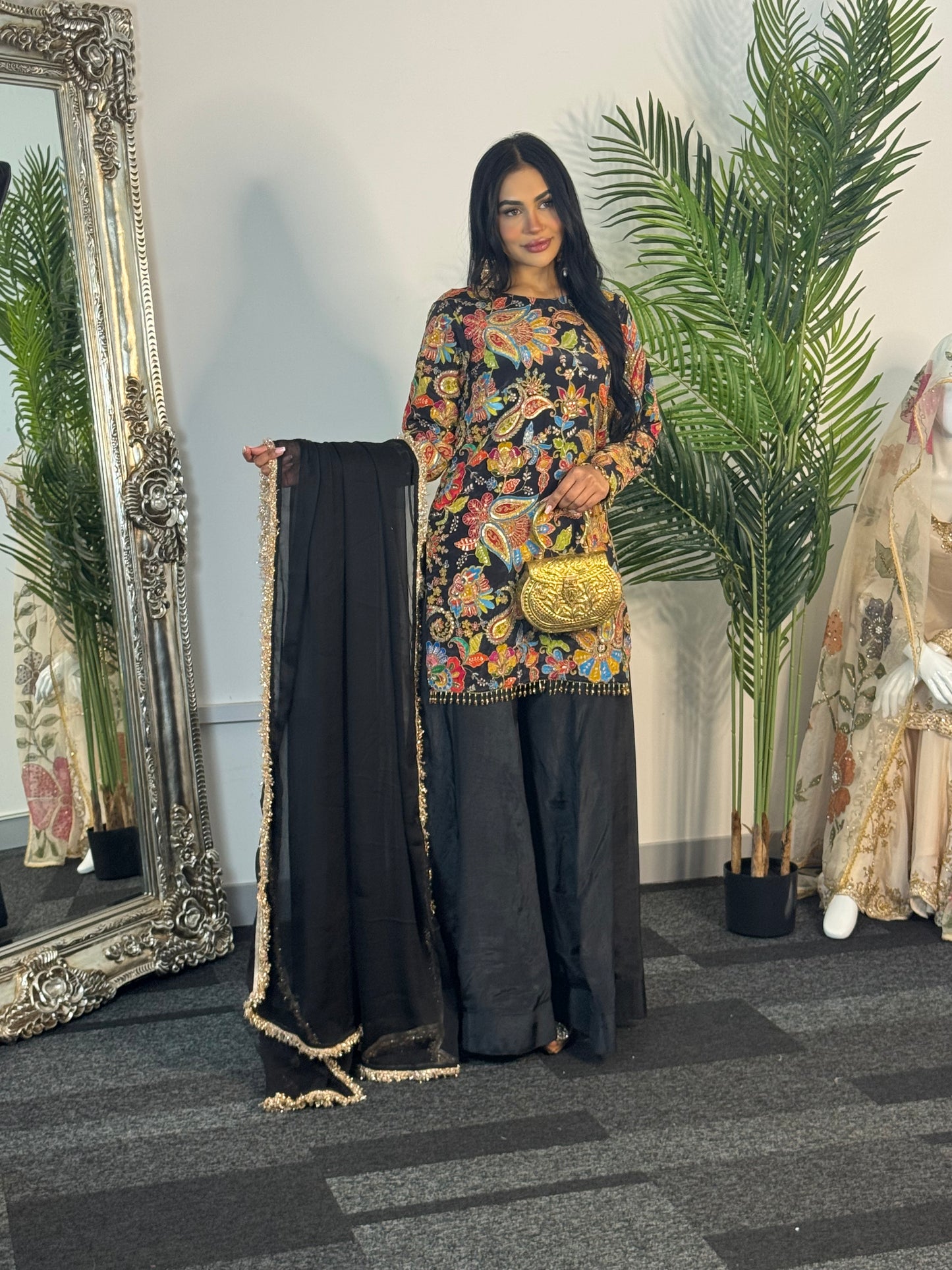 Phoolwari - Armani Silk - Black