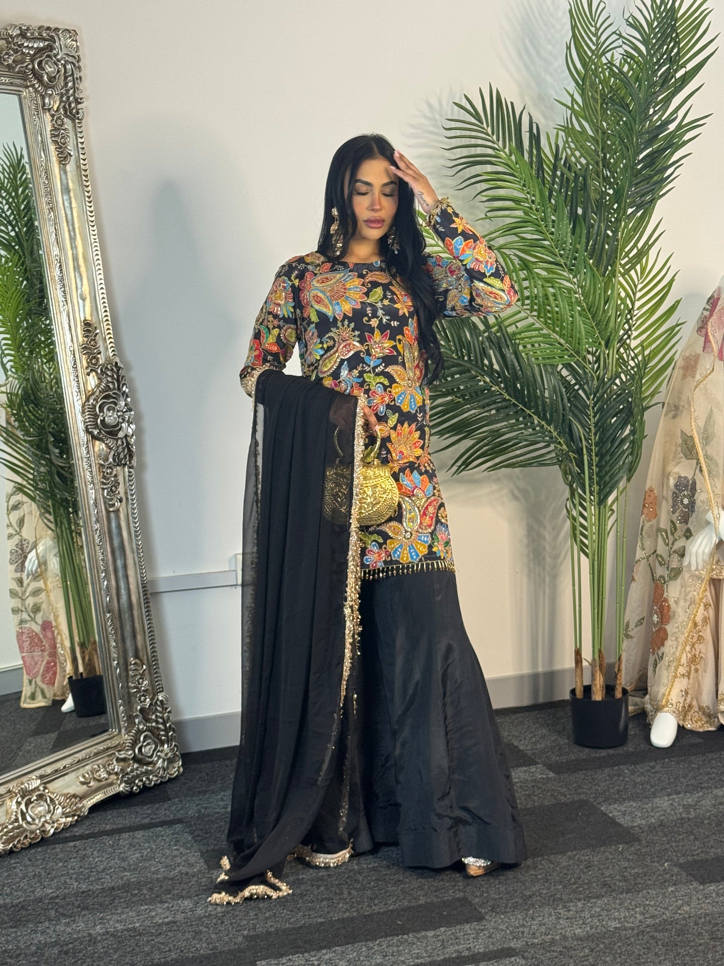 Phoolwari - Armani Silk - Black