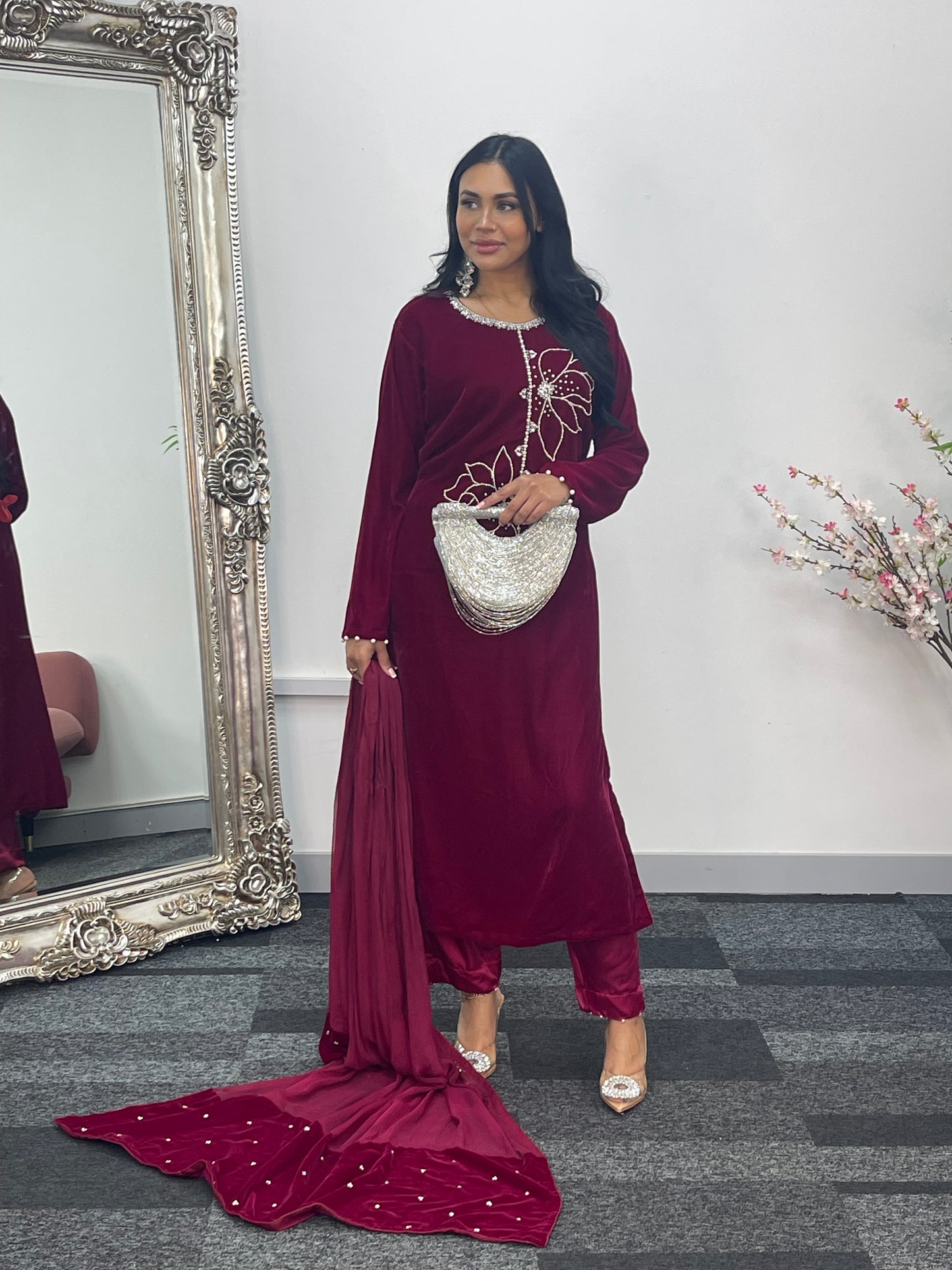 Lulu Pink | Hot Magenta Velvet | party wear dresses uk