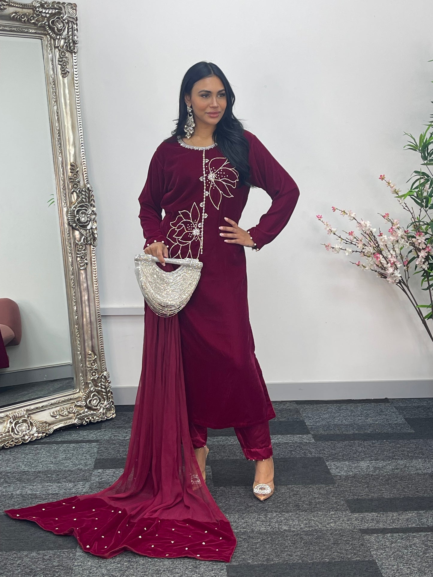 Lulu Pink | Hot Magenta Velvet | party wear dresses uk