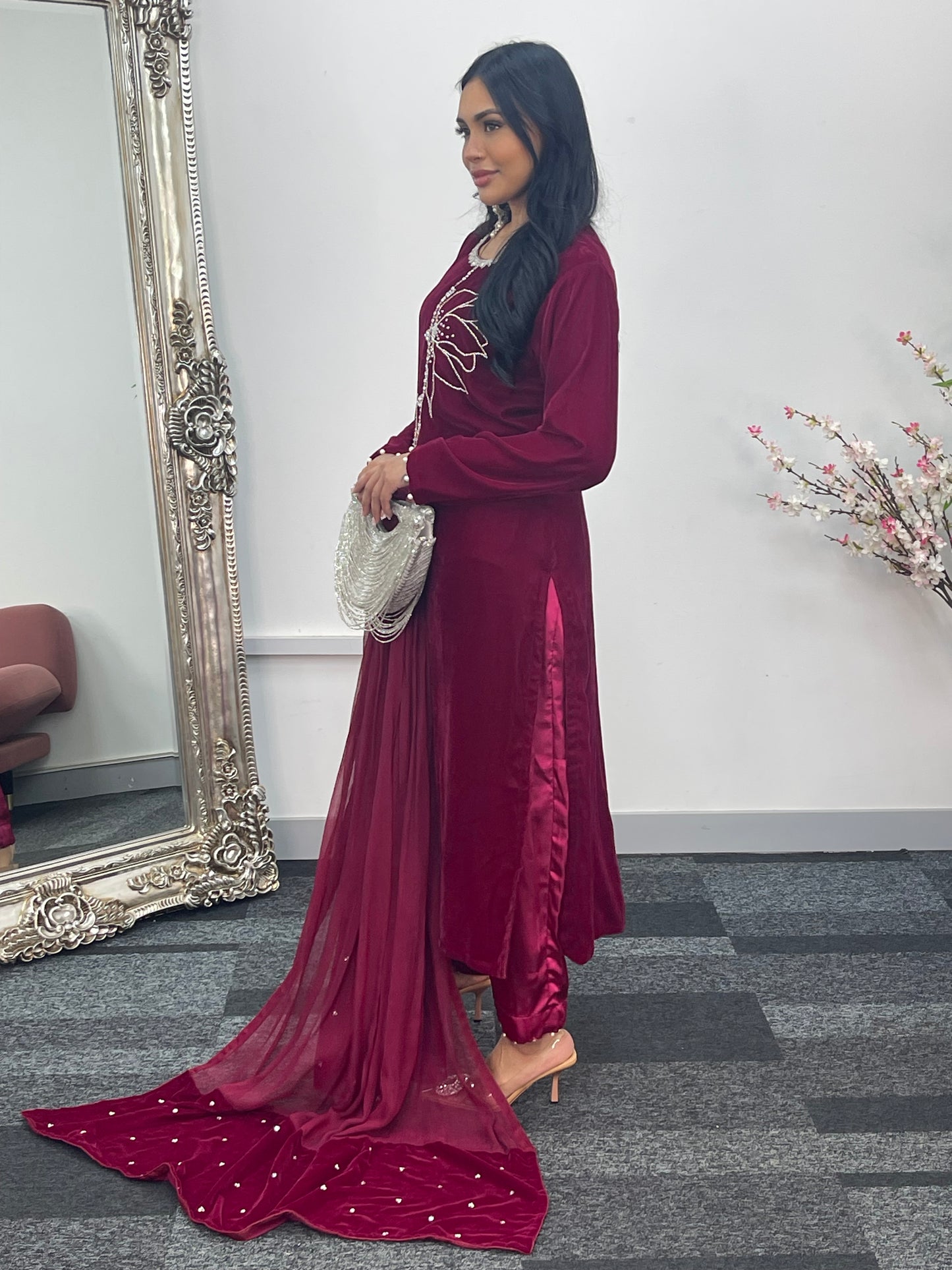 Lulu Pink | Hot Magenta Velvet | party wear dresses uk