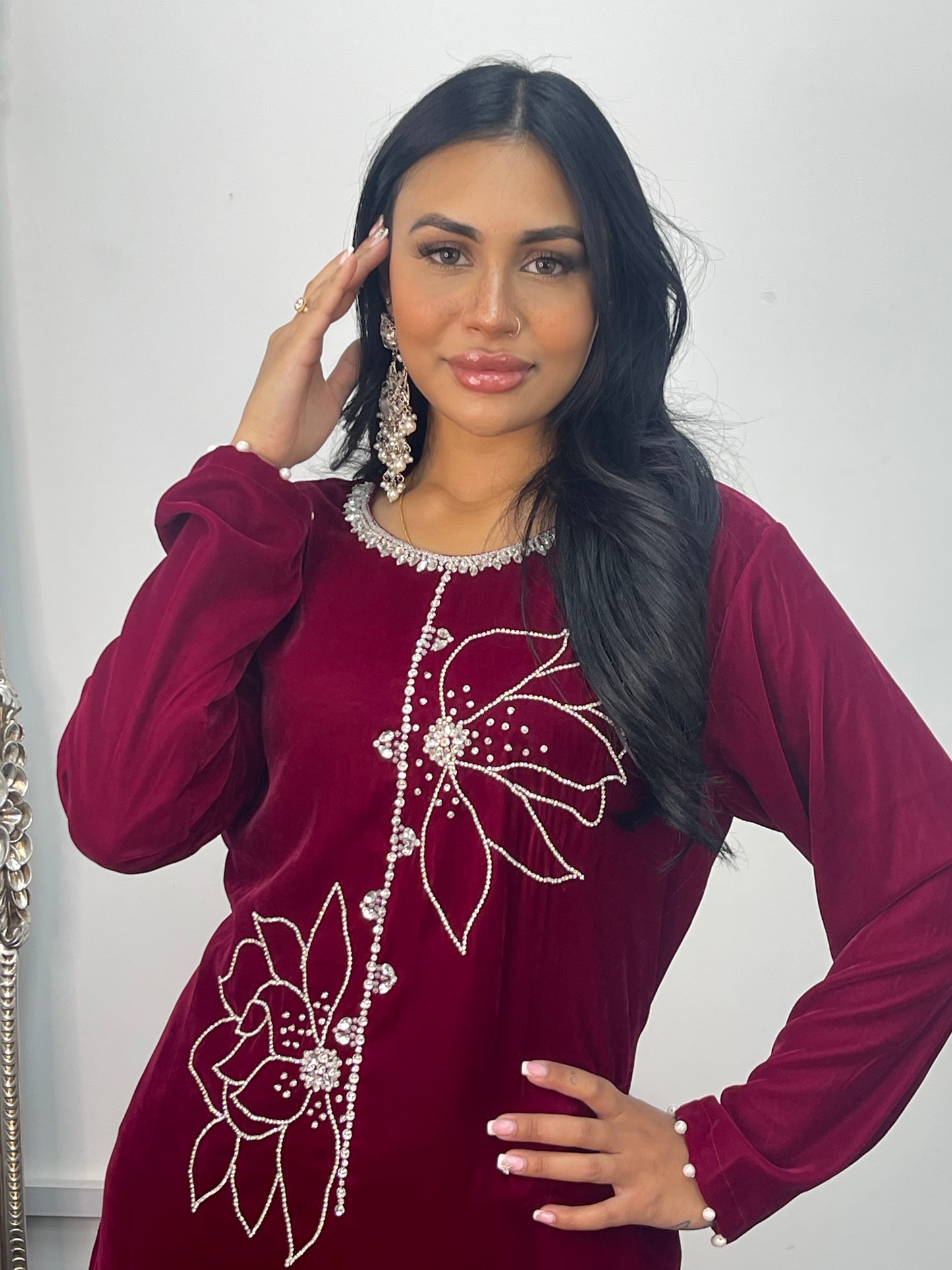 Lulu Pink | Hot Magenta Velvet | party wear dresses uk