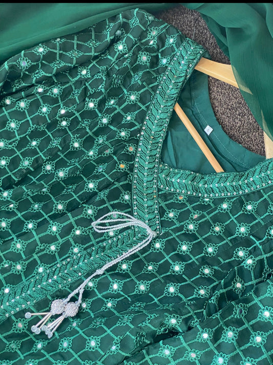 Green Chikankaari Maxi - Long Dress