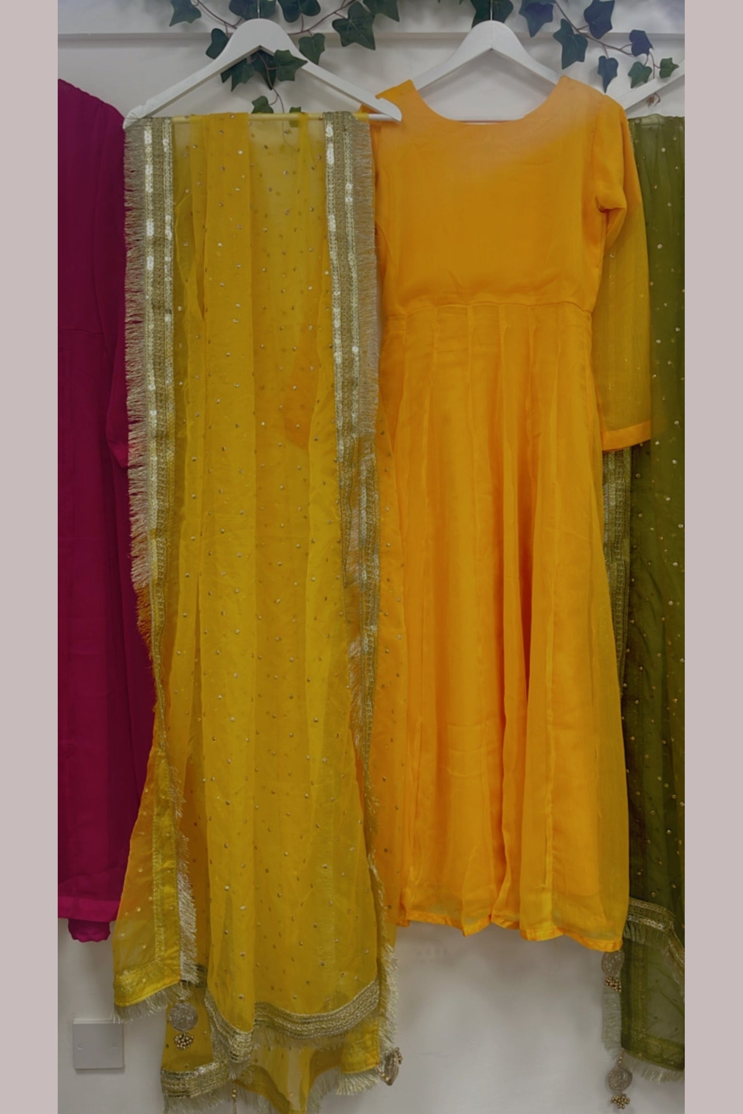 Chulbul - Mehndi Dress - Pink - Yellow- Green - Orange - Anarkali