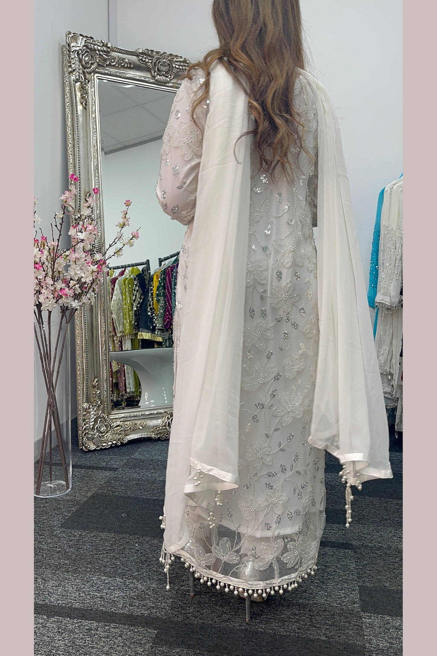 Pearl Crush Twist - White 3D Cutdana - Nikkah Outfit -