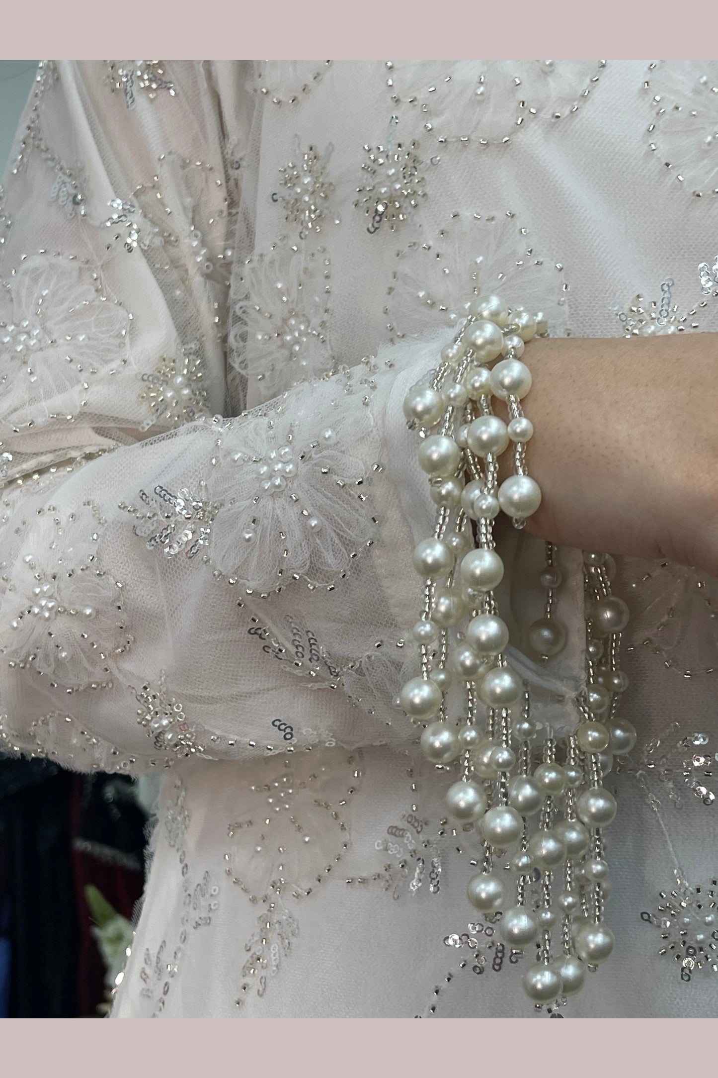 Pearl Crush - 3D Cutdana Net - White Party Outfit - Nikkah-