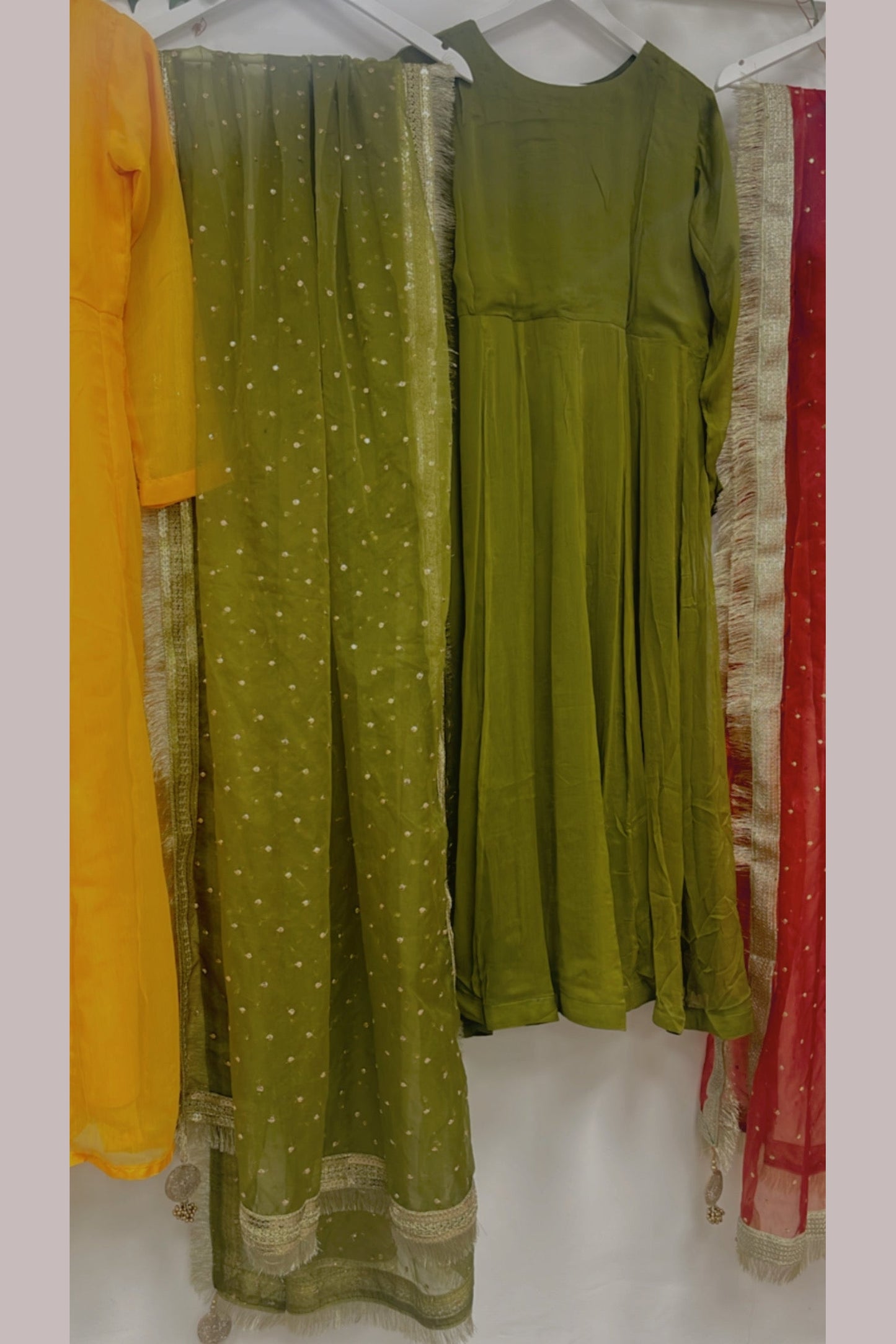 Chulbul - Mehndi Dress - Pink - Yellow- Green - Orange - Anarkali