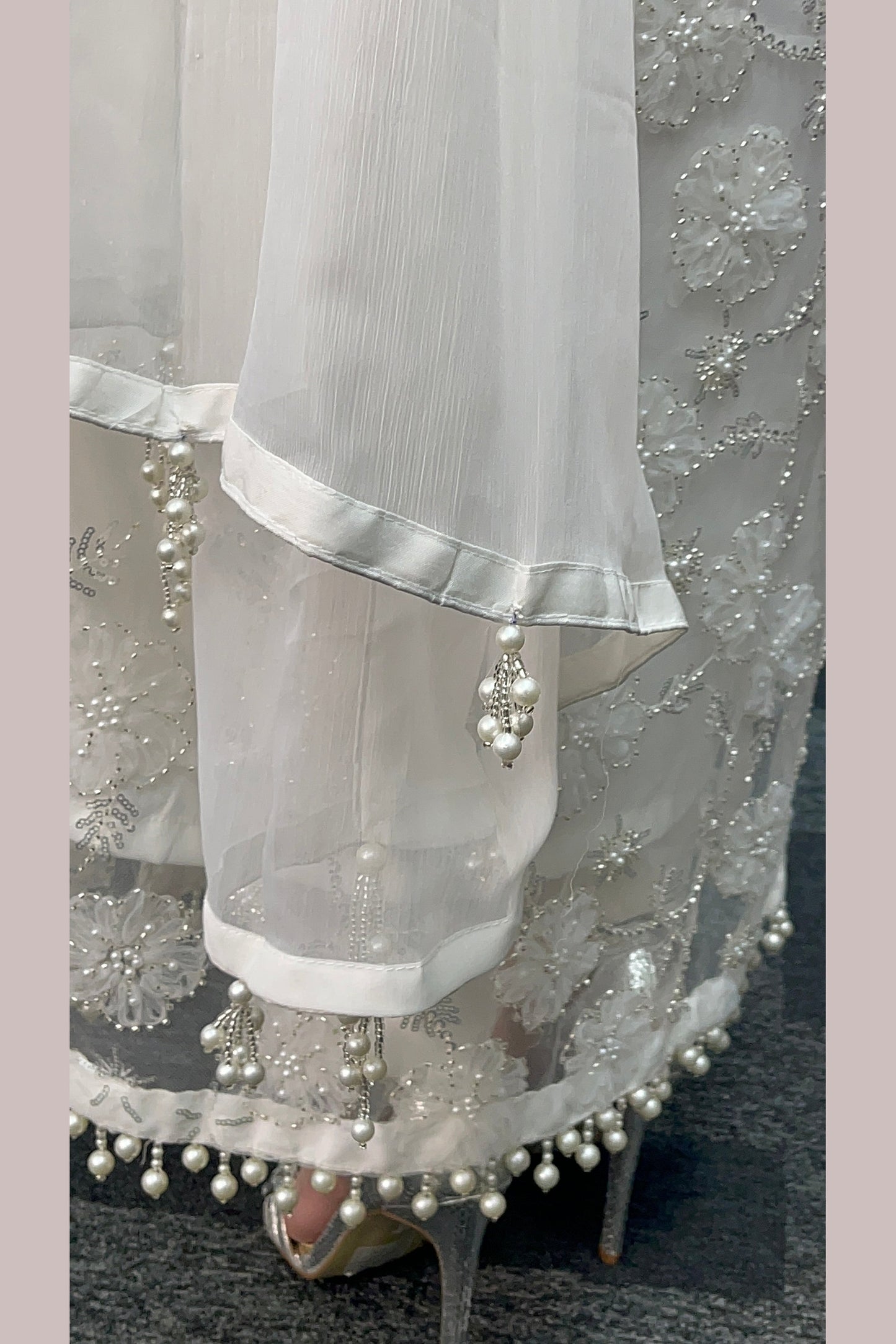 Pearl Crush - 3D Cutdana Net - White Party Outfit - Nikkah-