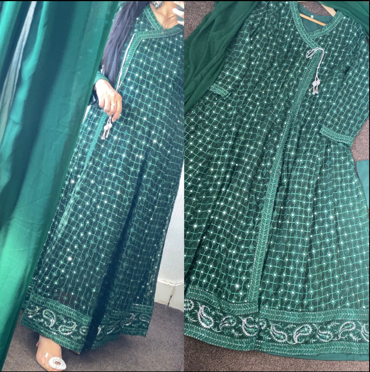 Green Chikankaari Maxi - Long Dress